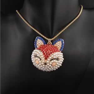 🦊 Betsey Johnson colorful faux pearl & crystal fox pendant necklace 🦊